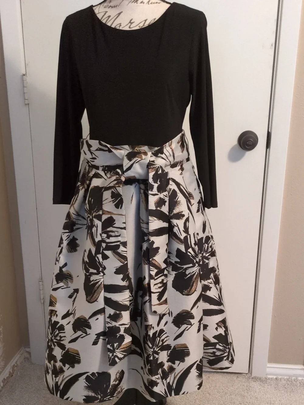 Jessica Howard Black Dress with Subtle Trim 10 3/4 Sleeve